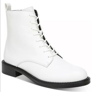 White Lace-Up Leather Ankle Boots - Women